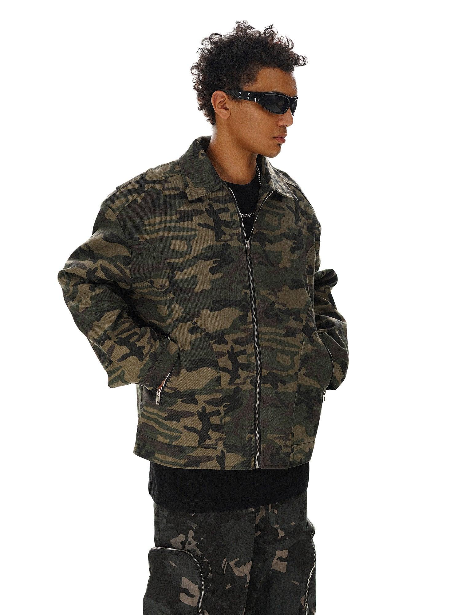 Sneakerhub Hip-hop Shoulder Pad Camouflage Washed Jacket - sneakershuborg