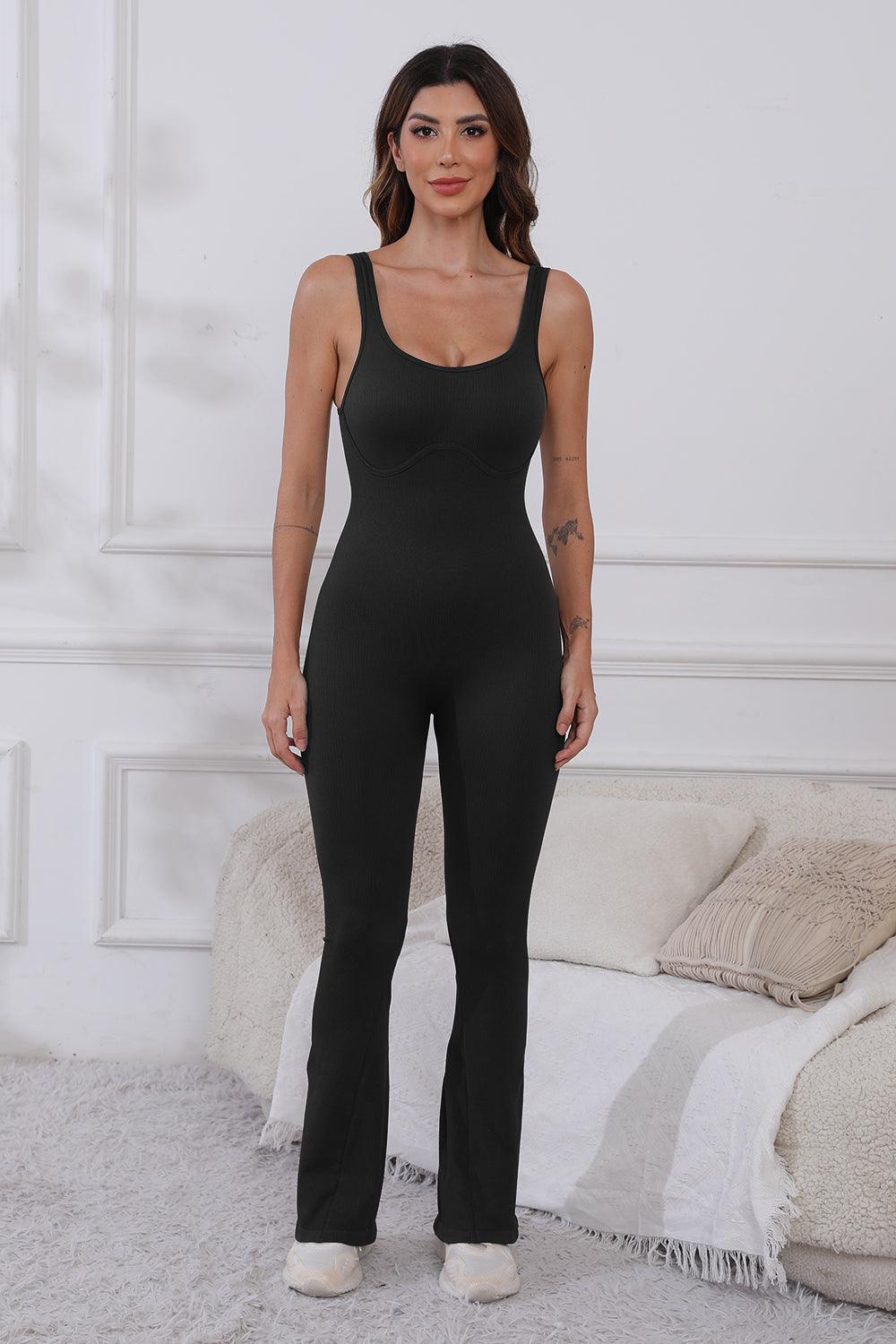 Scoop Neck Wide Strap Active Jumpsuit Trendsi