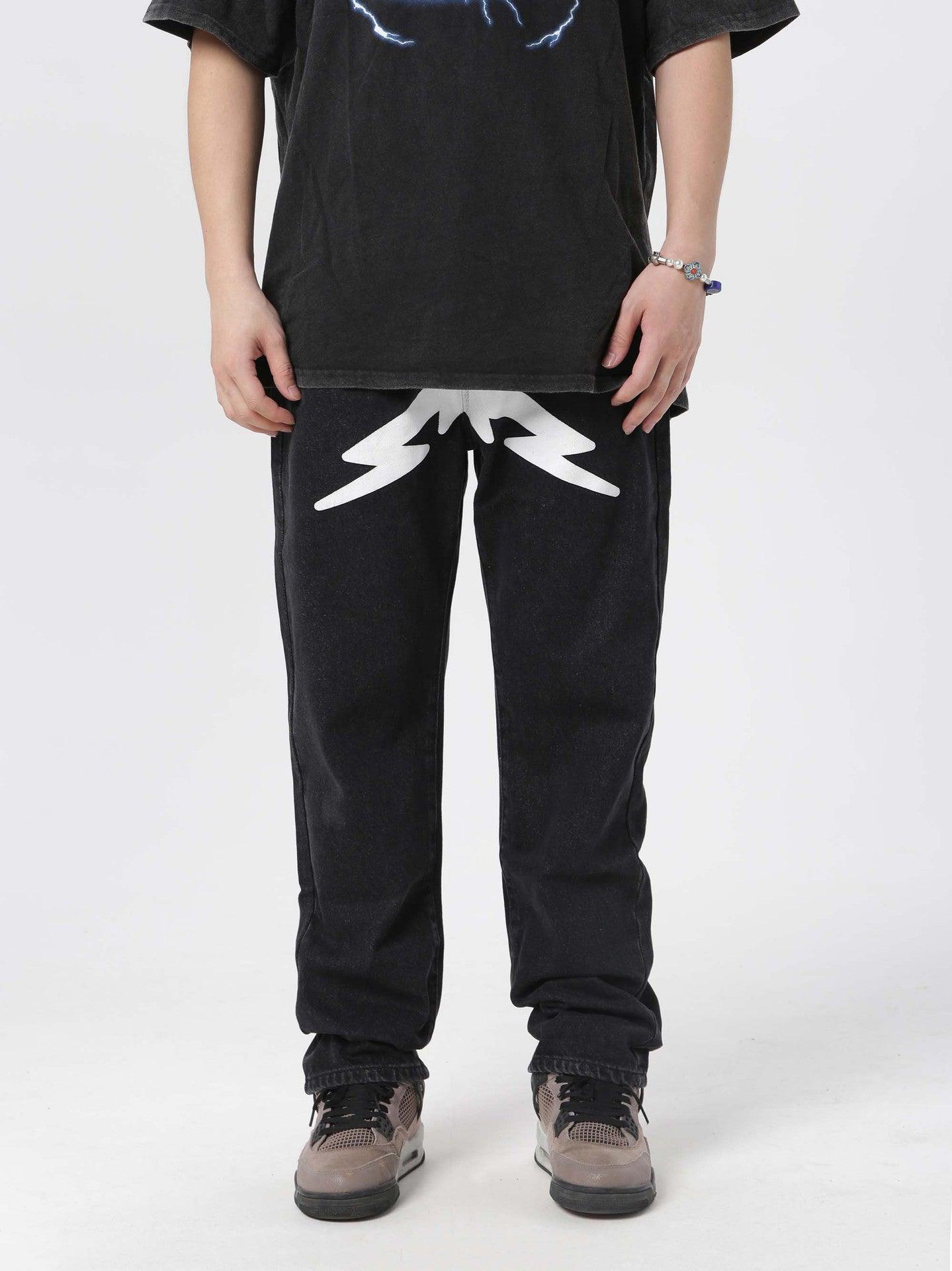 American high street pentagram printed jeans men fashion brand street loose wide leg casual straight trousers eprolo