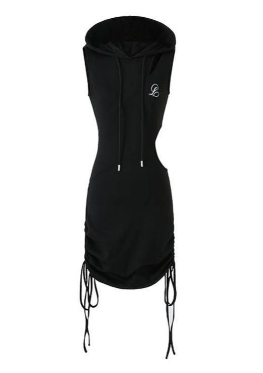 Black Hollow Hooded Tank Top Dress - sneakershuborg