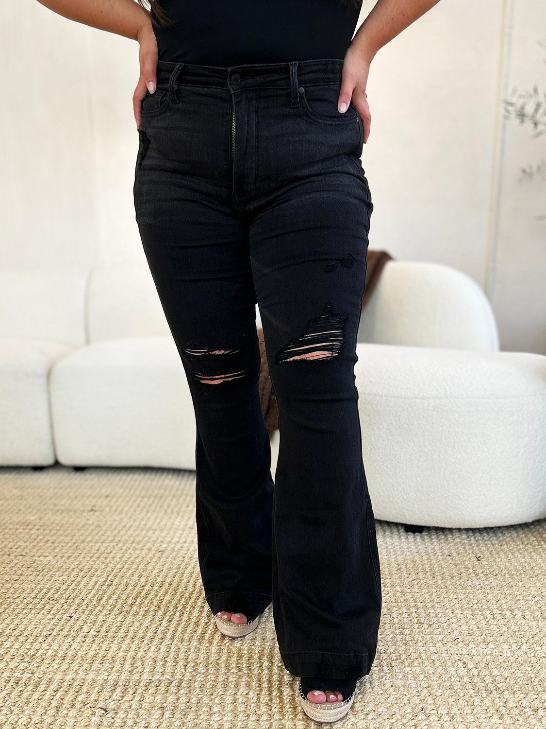 Judy Blue Full Size High Waist Distressed Flare Jeans - sneakershuborg