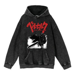 Heavyweight Washed Worn Berserk Fury Anime Street Retro Cotton Hoodie - sneakershuborg