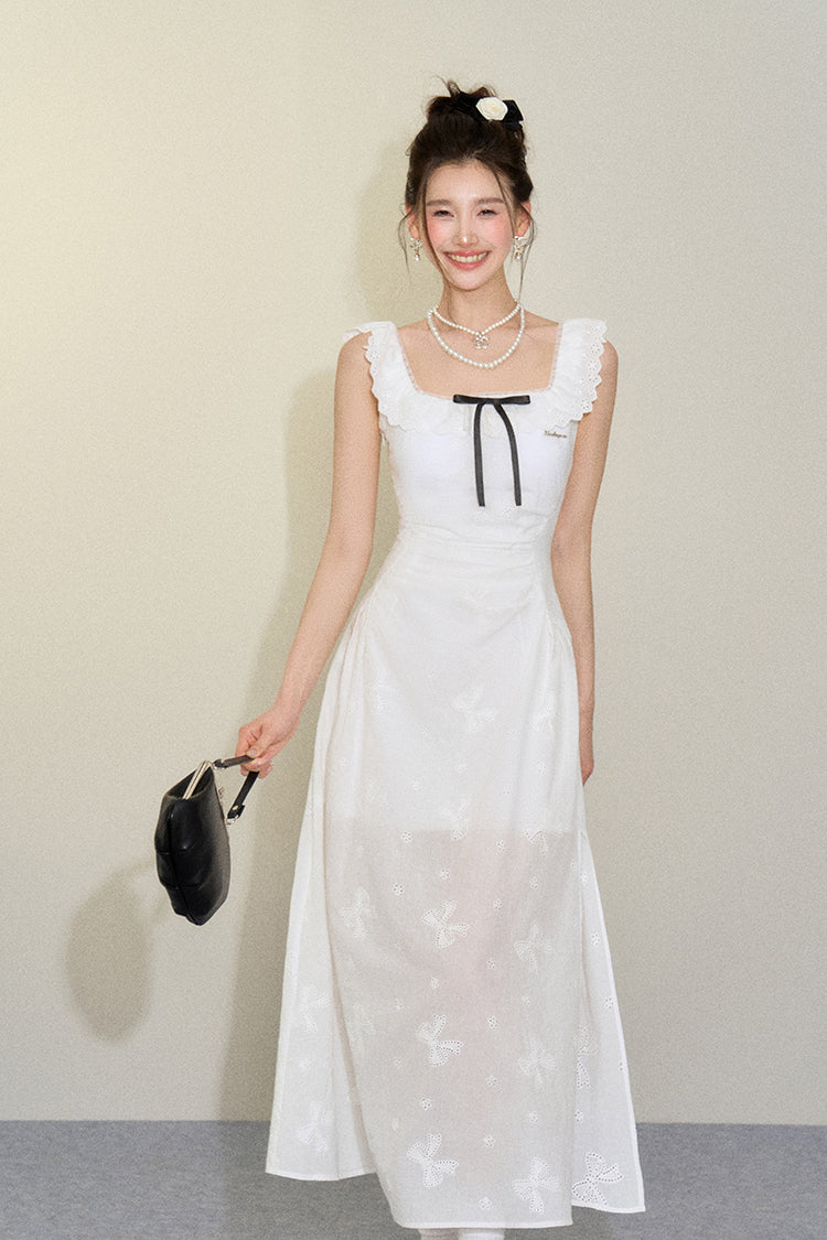 White Bow Lace Midi Dress sneakershuborg