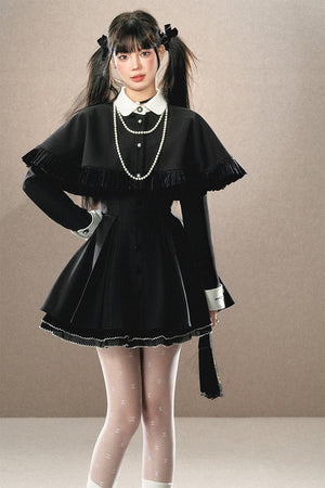 Ruffle Cape Collar Dress - sneakershuborg