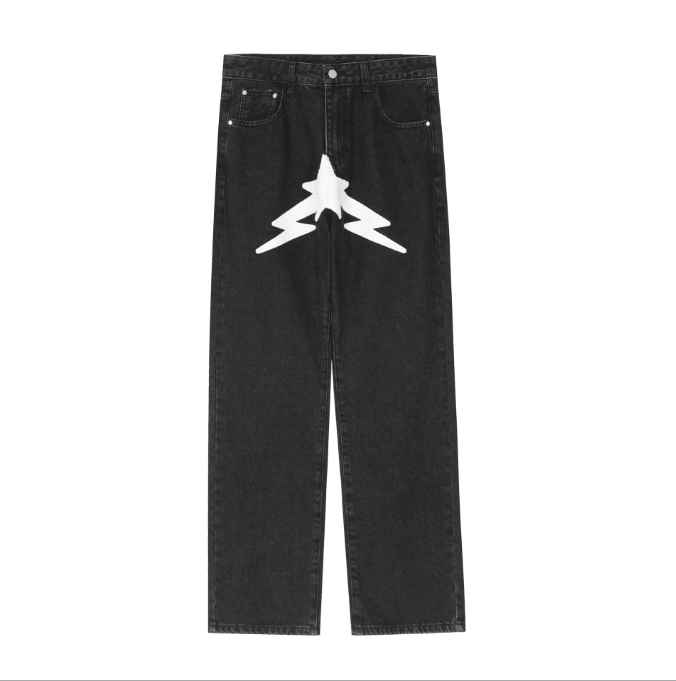 American high street pentagram printed jeans men fashion brand street loose wide leg casual straight trousers eprolo