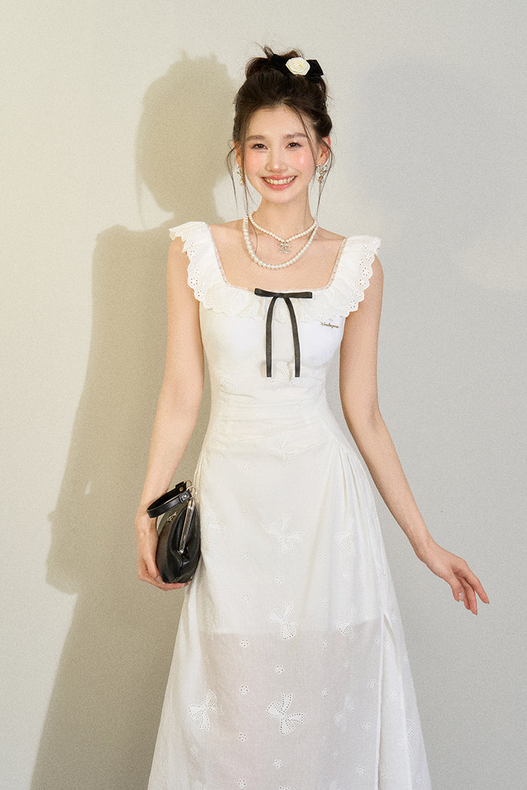 White Bow Lace Midi Dress sneakershuborg