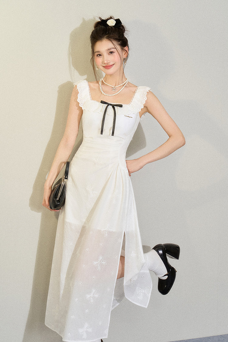 White Bow Lace Midi Dress sneakershuborg