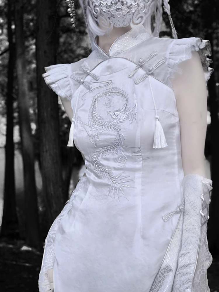 White Dragon Qipao Dress sneakershuborg