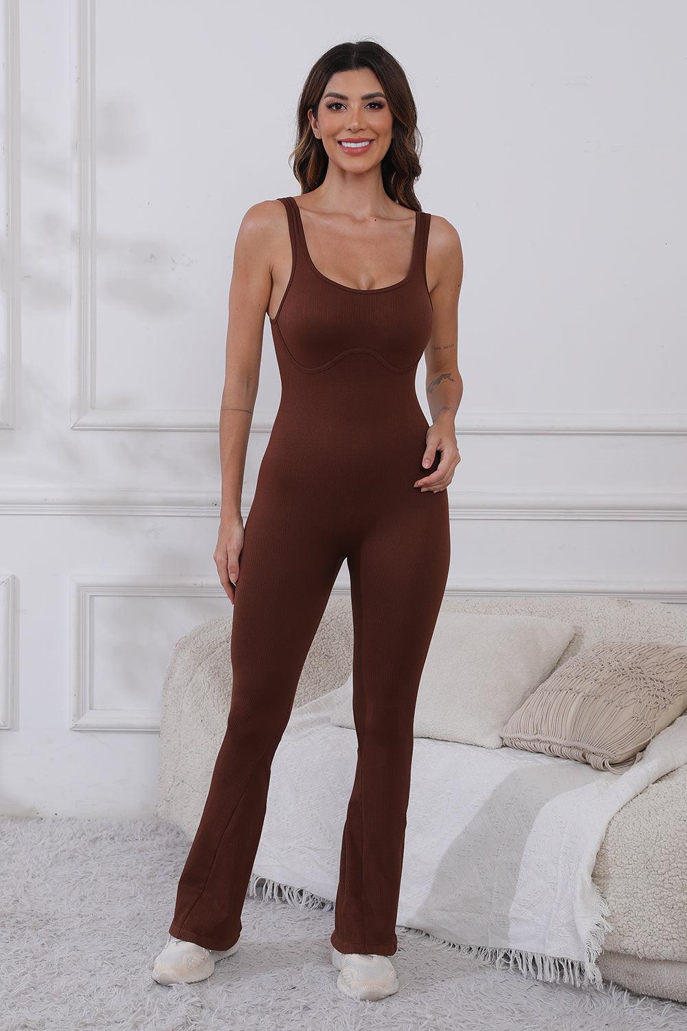 Scoop Neck Wide Strap Active Jumpsuit Trendsi