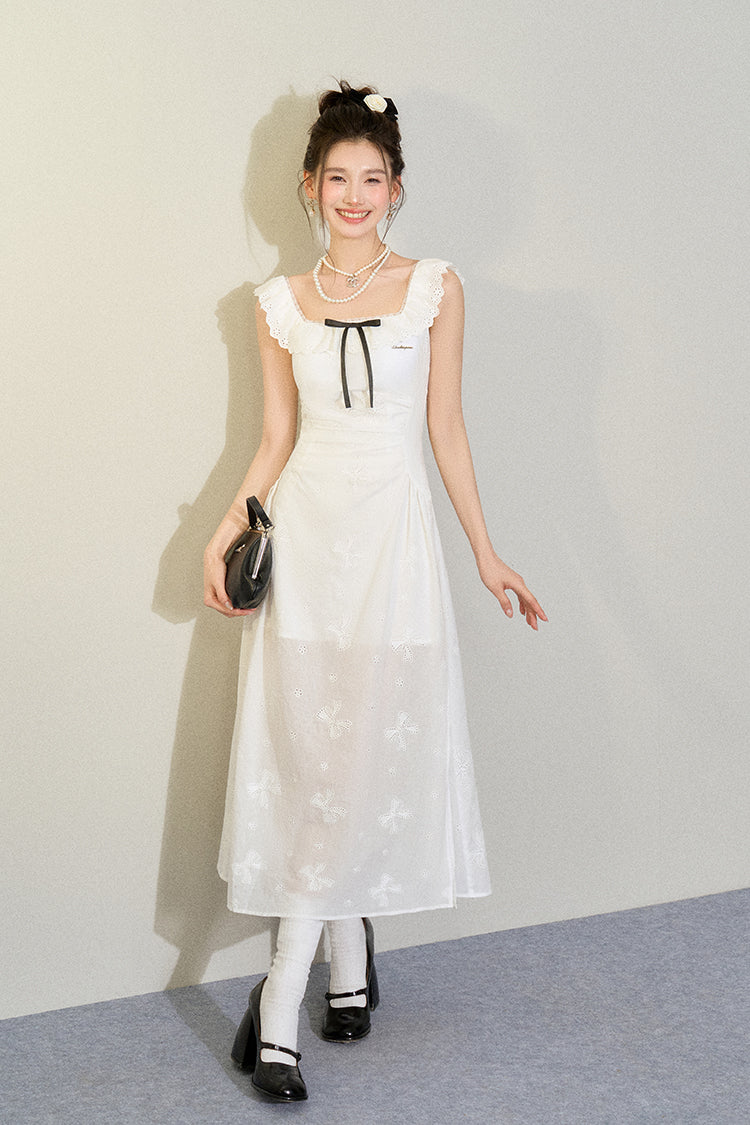 White Bow Lace Midi Dress sneakershuborg