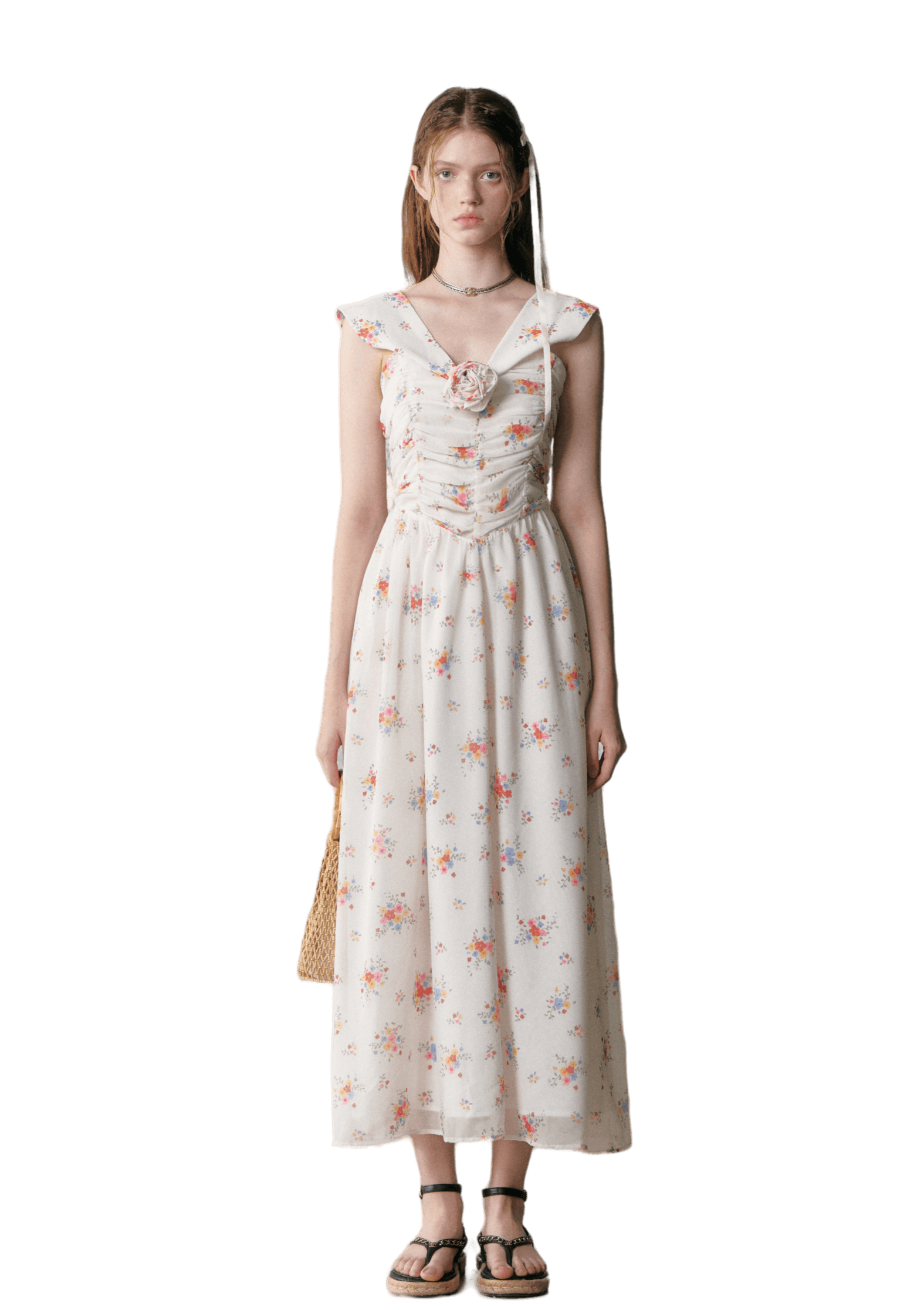 Retro Sleeveless Floral Pleating Wrap Dress - sneakershuborg