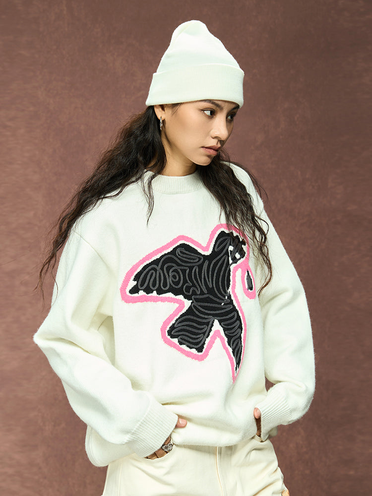 3D Rope Embroidered Peace Dove Knit Sweater - sneakershuborg