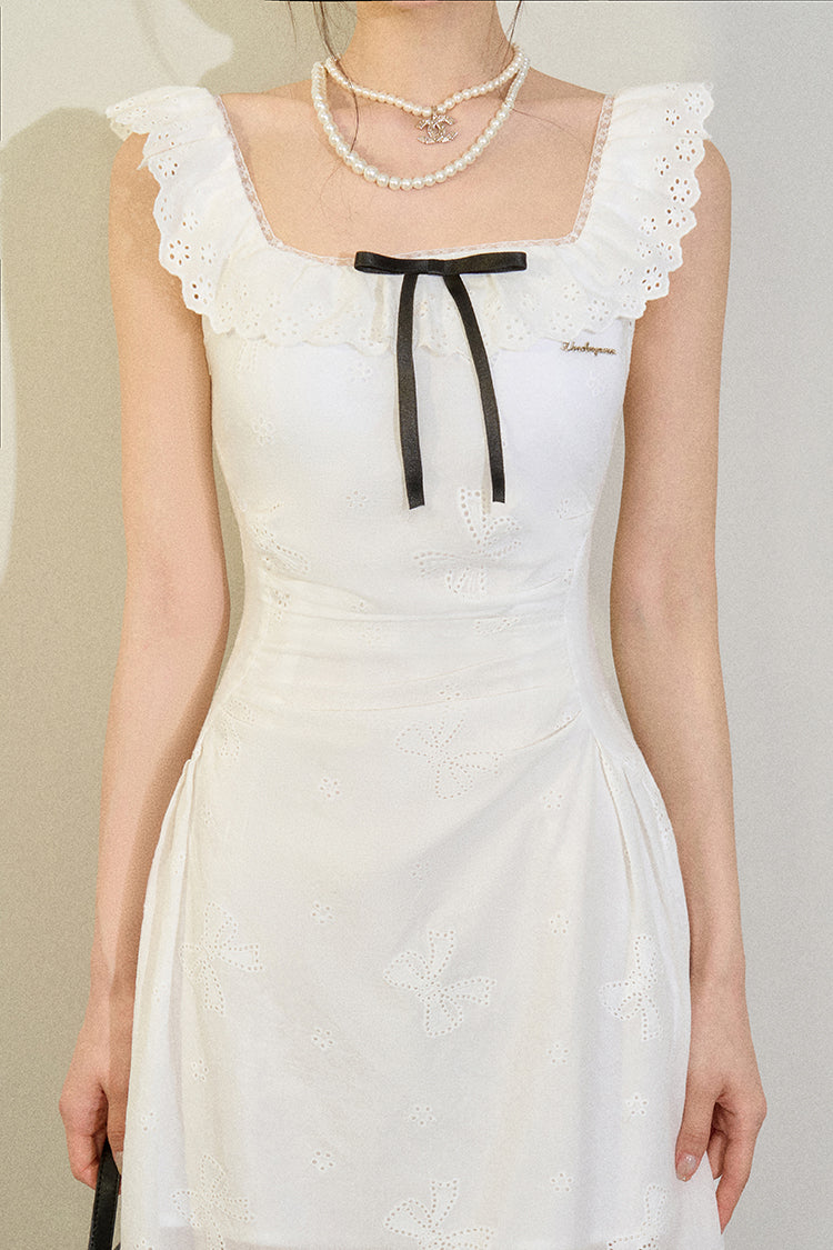 White Bow Lace Midi Dress sneakershuborg