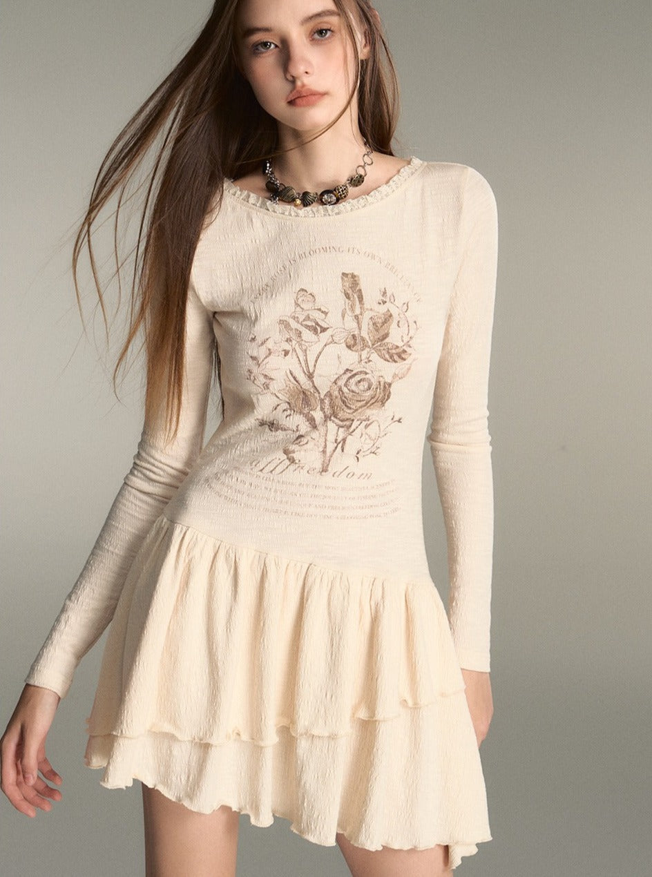 Sense Irregular Lace Panel Long-Sleeved Dress - sneakershuborg