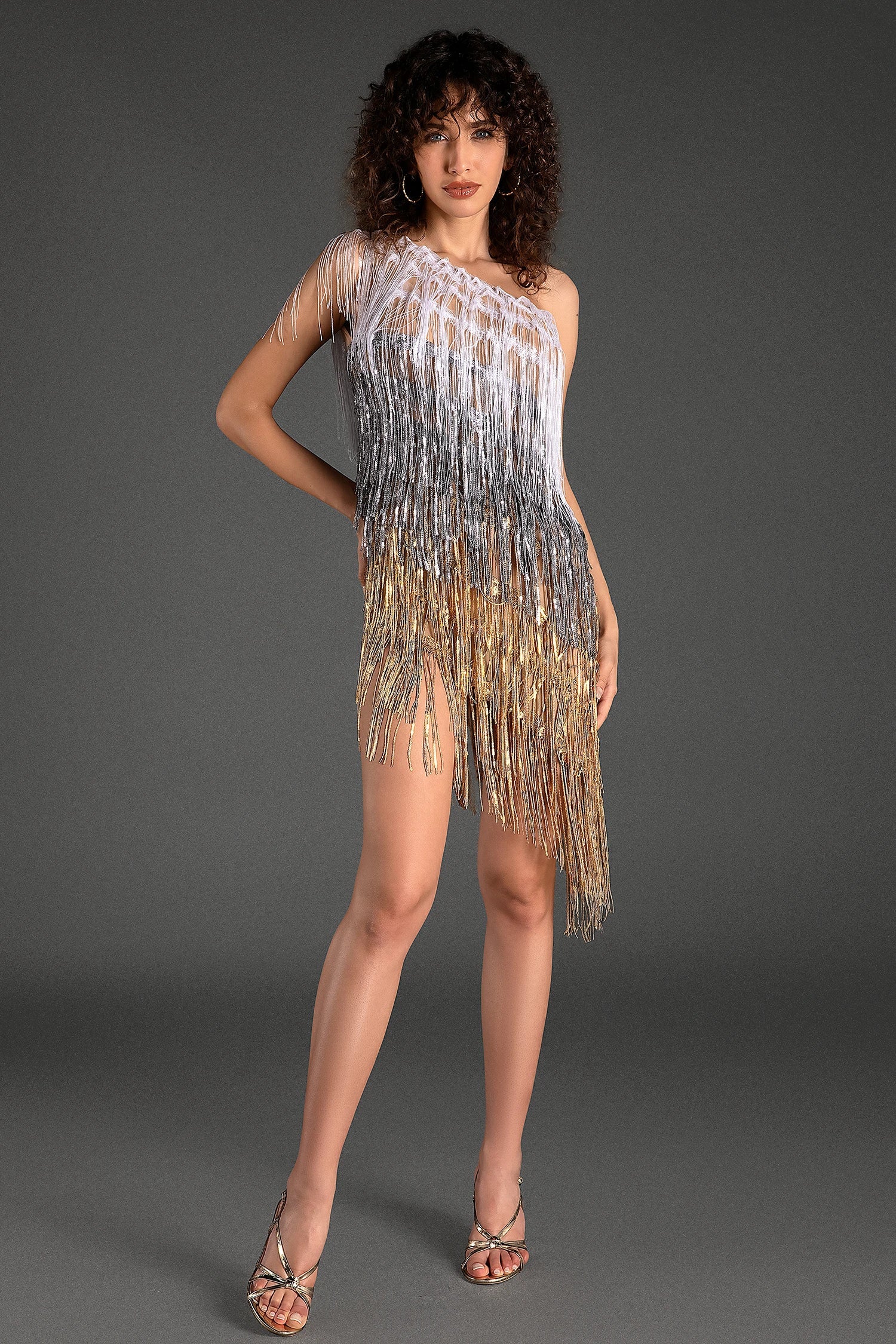 Banouli One Shoulder Fringe Glitter Dress sneakershuborg