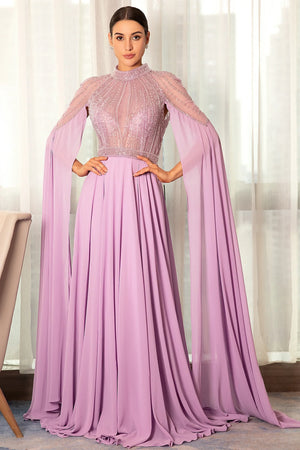 Stathiade Beaded Cape See-Through Evening Gown Dress sneakershuborg