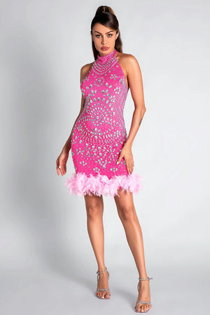 Rubidi Rhinestone Feather Mini Dress sneakershuborg