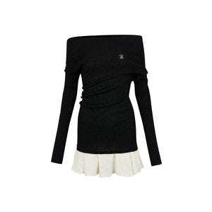 Black Color Blocked Knit Patchwork Dress - sneakershuborg