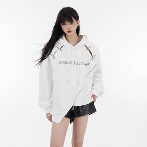 Zipper Logo Sweater With Irregular Design - sneakershuborg