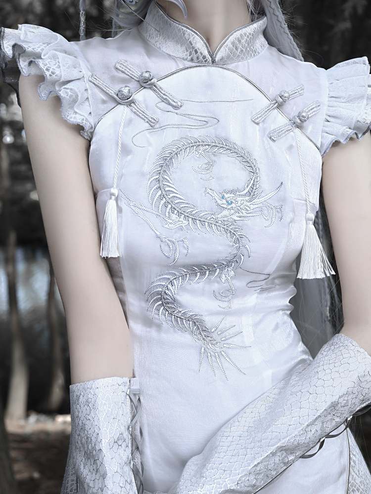 White Dragon Qipao Dress sneakershuborg