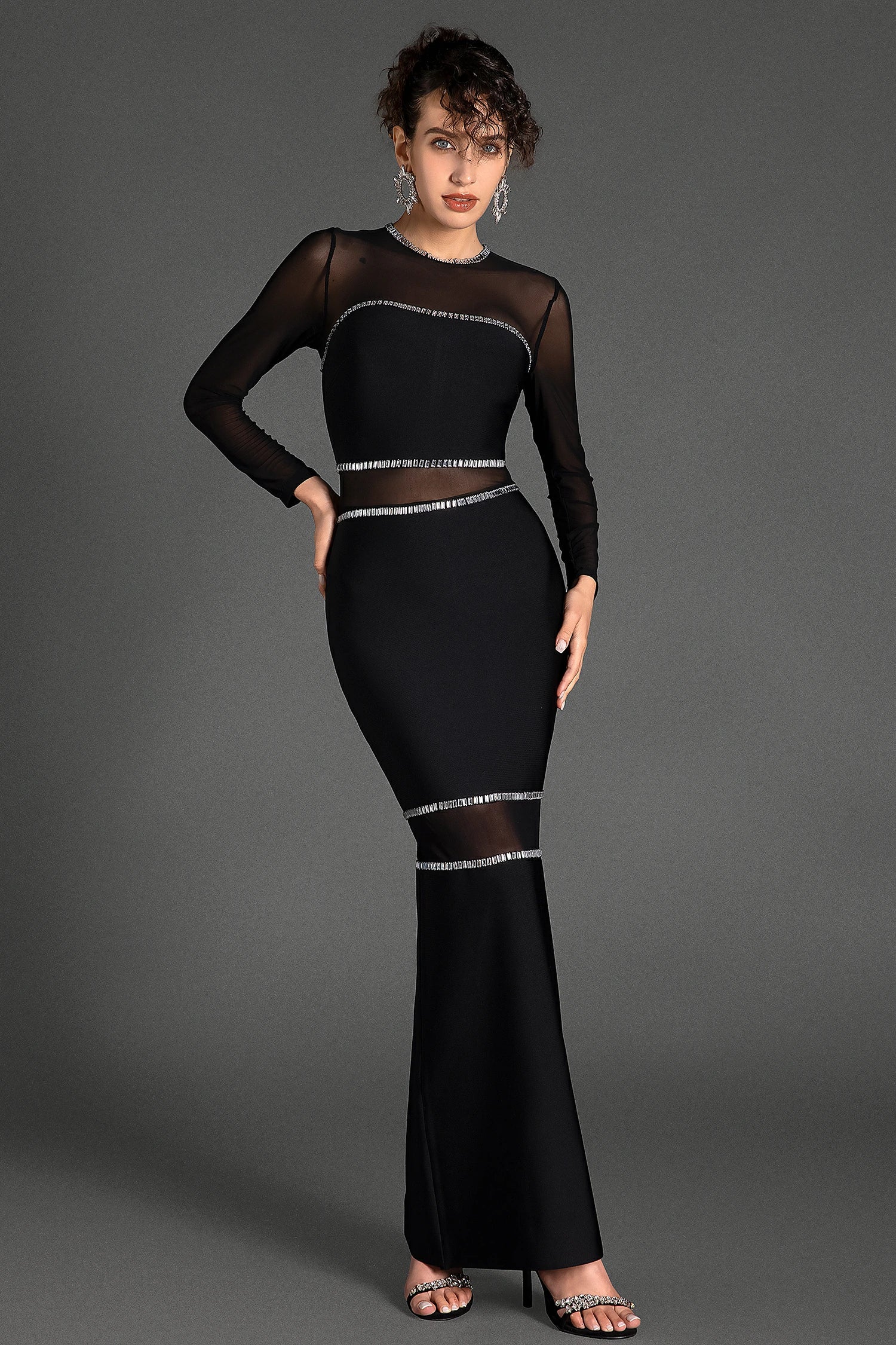 Theano Long Sleeve Mesh Bandage Dress sneakershuborg