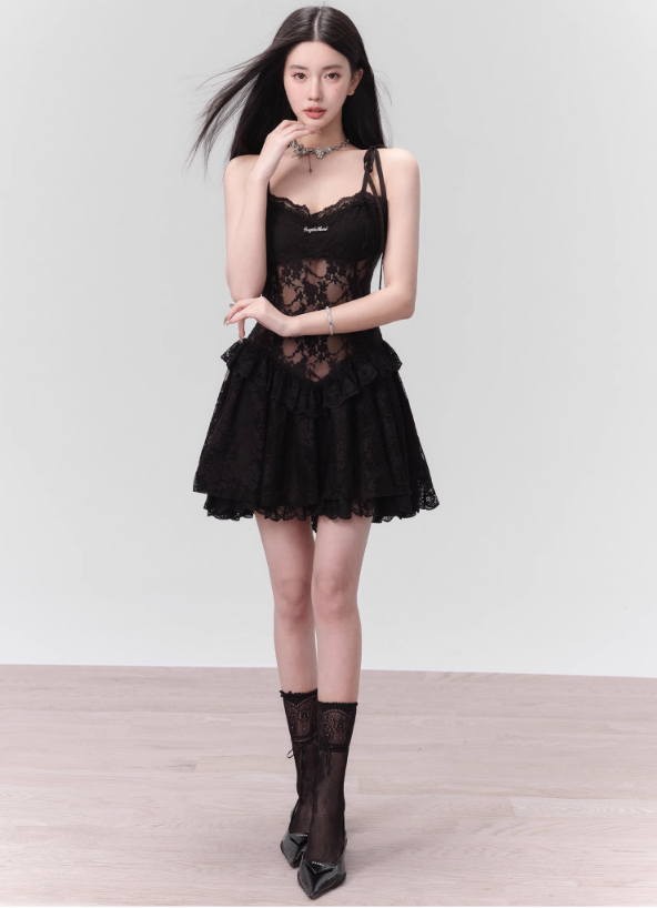 Alluring Lace & Mesh Bodycon Little Black Dress - sneakershuborg