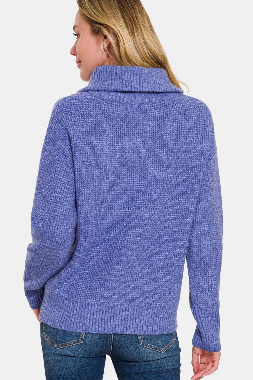 Zenana Half Zip Long Sleeve Sweater Trendsi