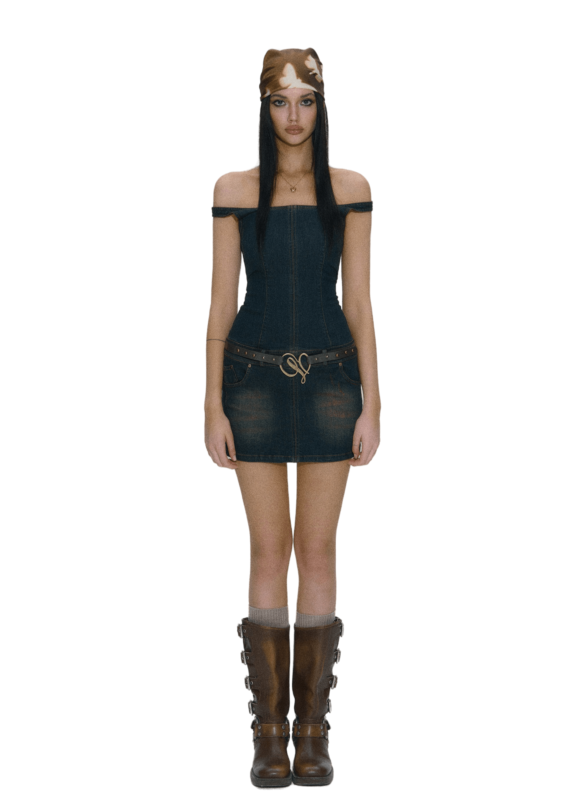 Retro Washed Square Collar Cinched Waist Denim Dress - sneakershuborg