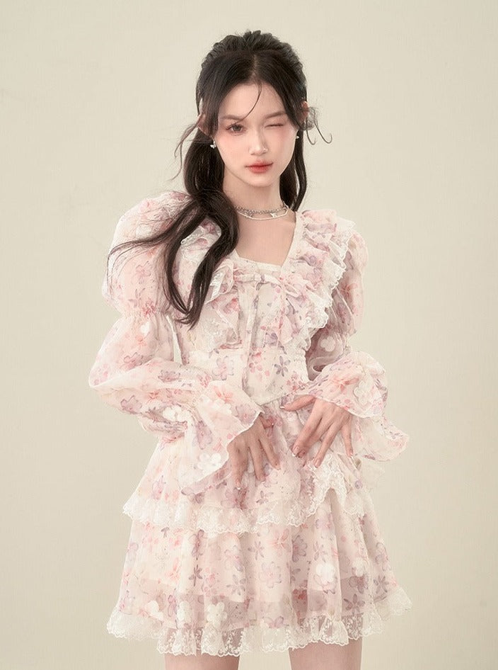 Sweet Romantic Lace Ruffle Waist Dress - sneakershuborg