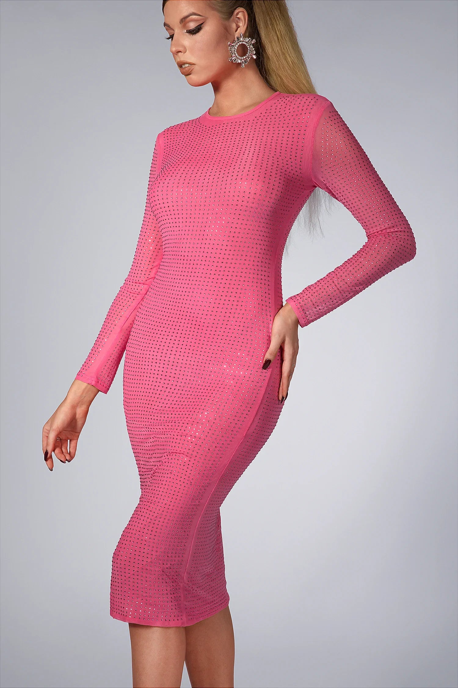 Amiliya Pink Crystal Midi Dress sneakershuborg