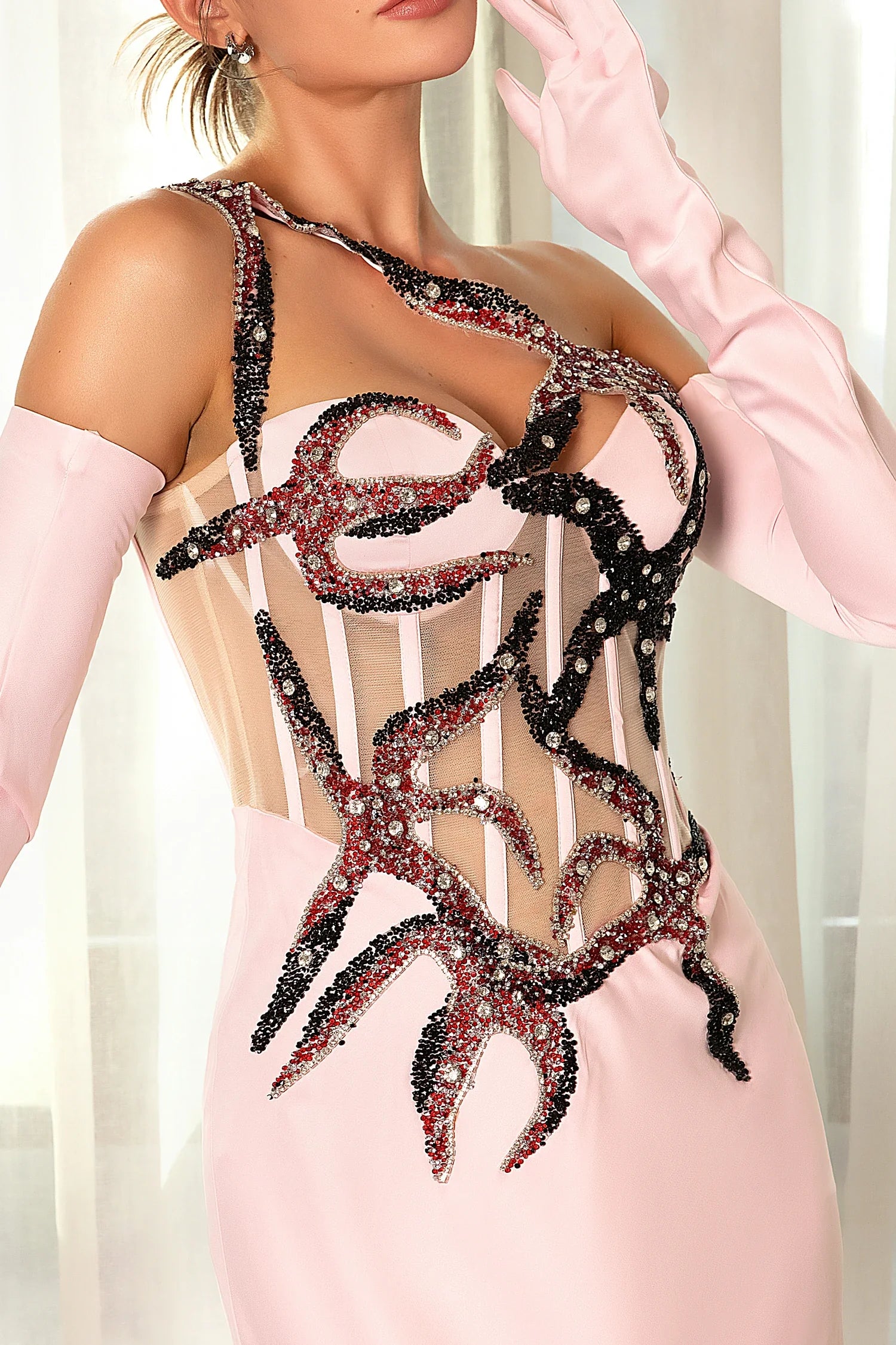 Babis Embroidered Corset Mermaid Evening Dress With Gloves sneakershuborg