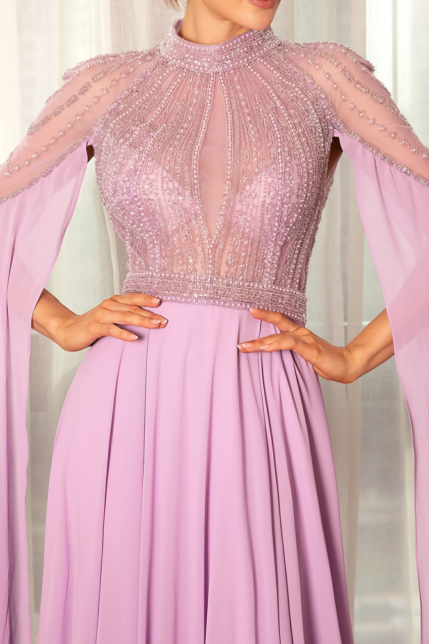 Stathiade Beaded Cape See-Through Evening Gown Dress sneakershuborg