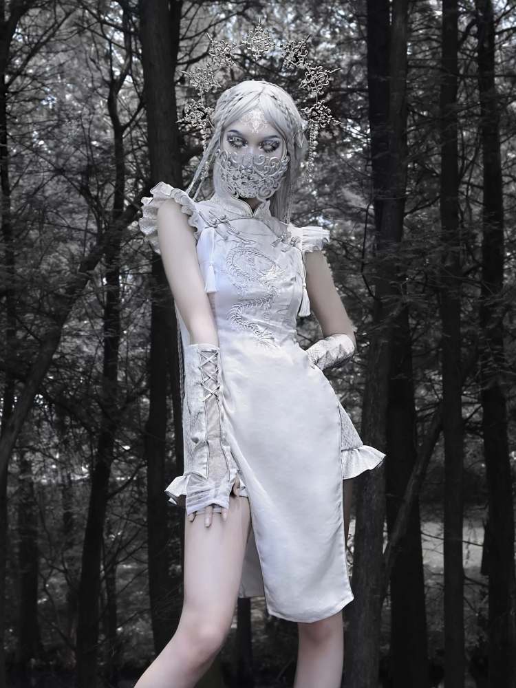 White Dragon Qipao Dress sneakershuborg