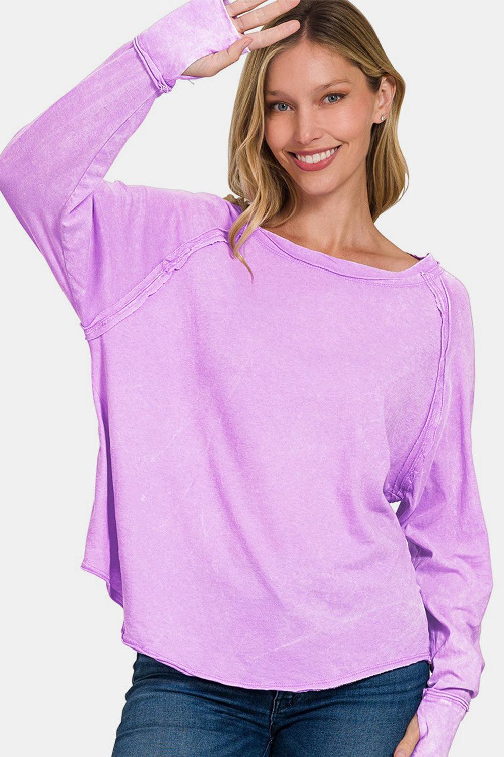 Zenana Round Neck Thumbhole Long Sleeve T-Shirt Trendsi