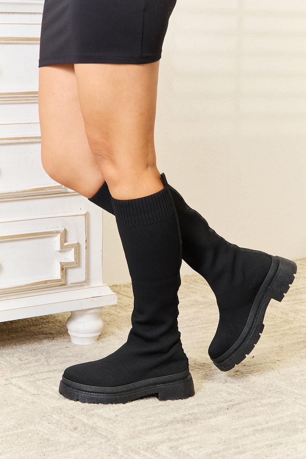 WILD DIVA Footwear Knee High Platform Sock Boots - sneakershuborg