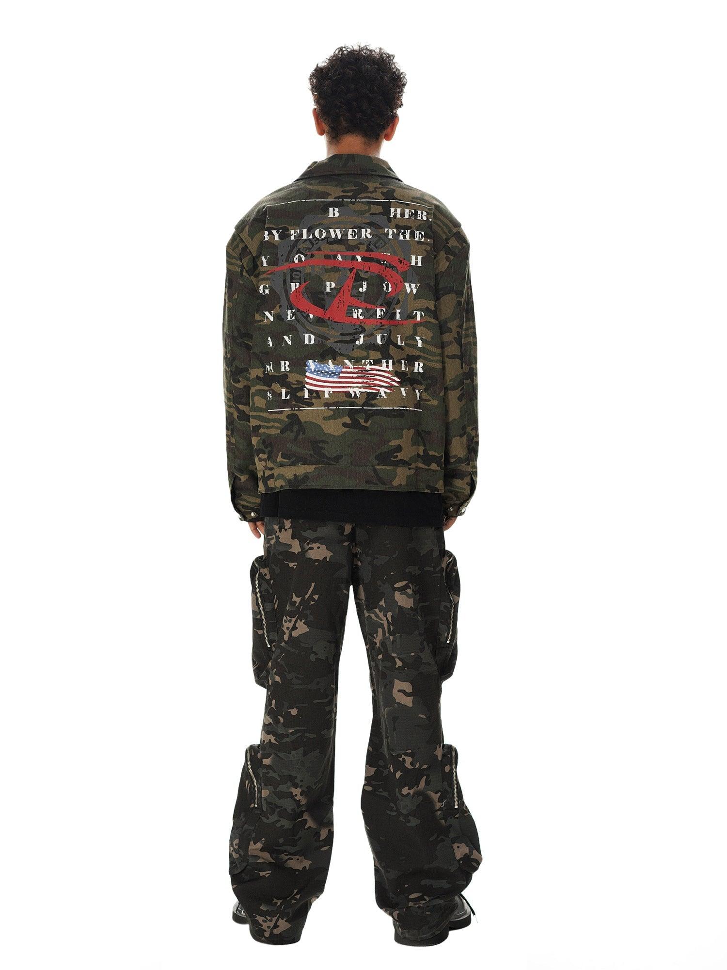 Sneakerhub Hip-hop Shoulder Pad Camouflage Washed Jacket - sneakershuborg