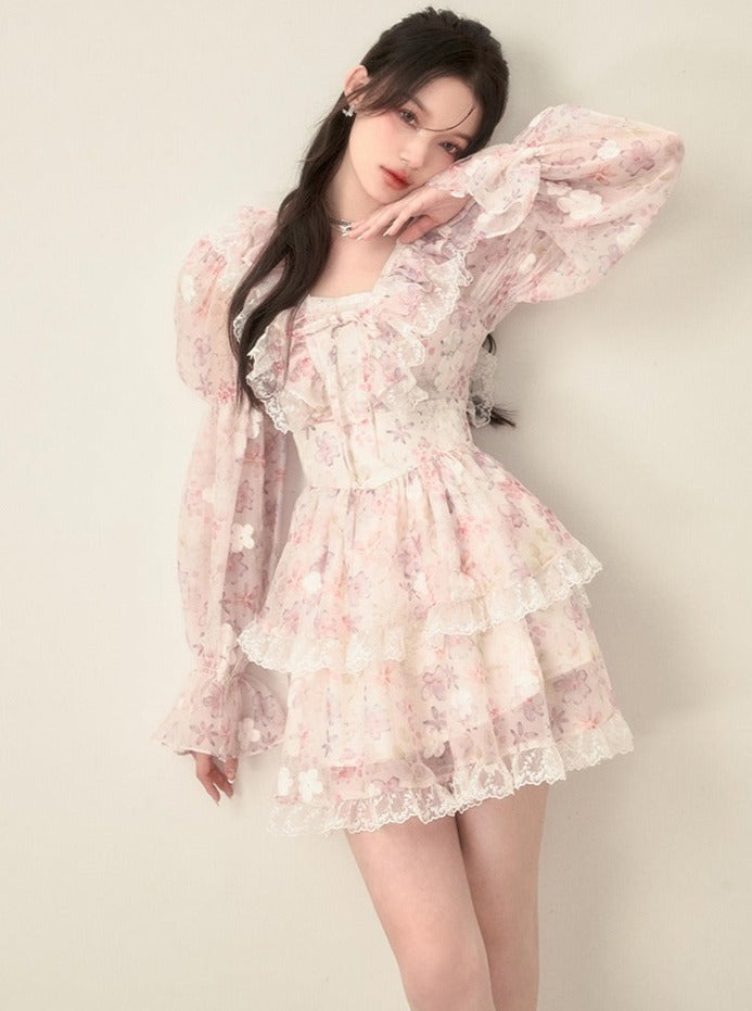 Sweet Romantic Lace Ruffle Waist Dress - sneakershuborg