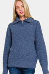 Zenana Half Zip Long Sleeve Sweater Trendsi