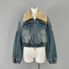 Women Street Vintage Detachable Fur Collar Argyle Quilted Lining Loose Casual Zipper Denim Jacket - sneakershuborg