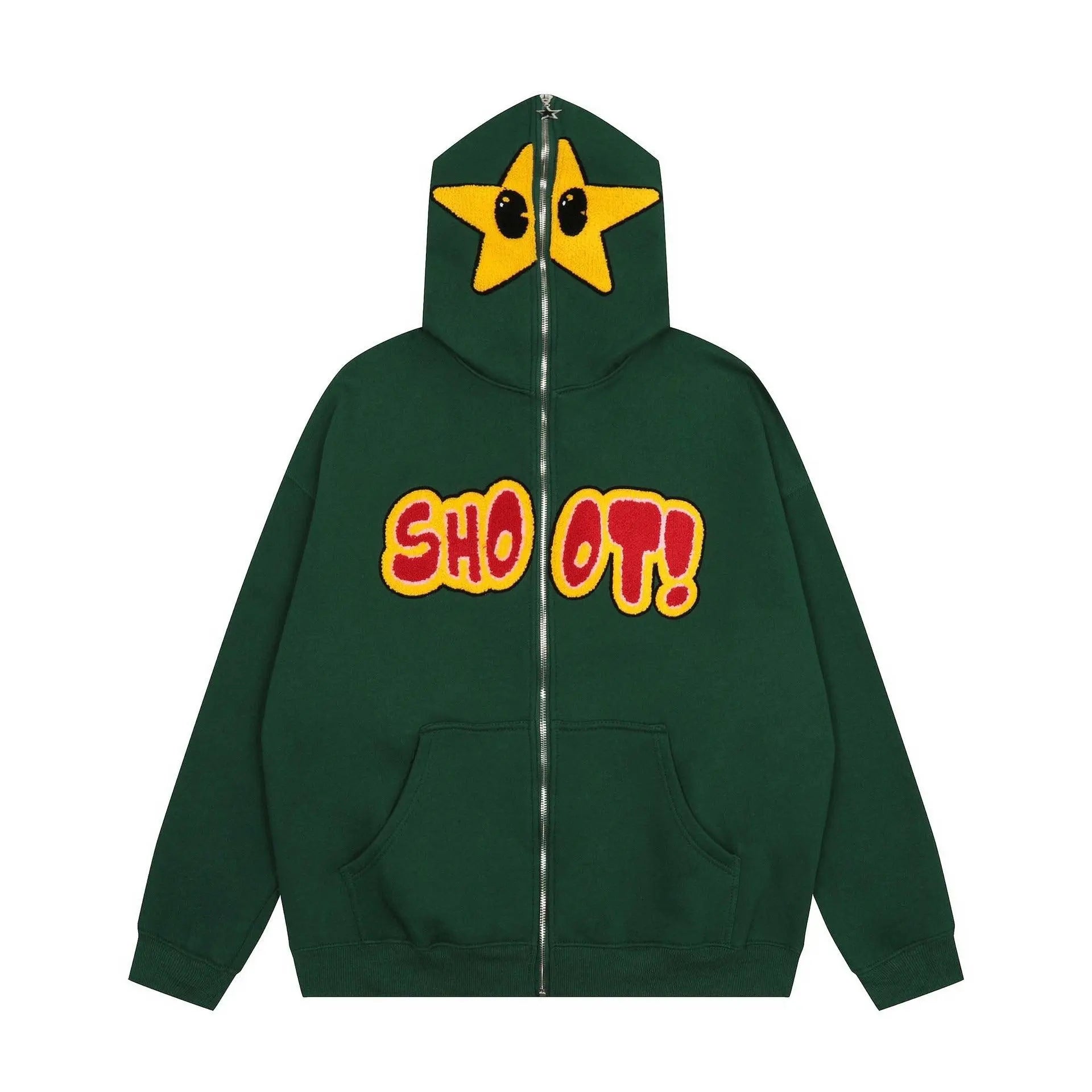 American High Street Cartoon Star Letter Embroidery Plush Hoodie - sneakershuborg