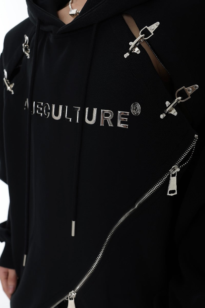 Zipper Logo Sweater With Irregular Design - sneakershuborg