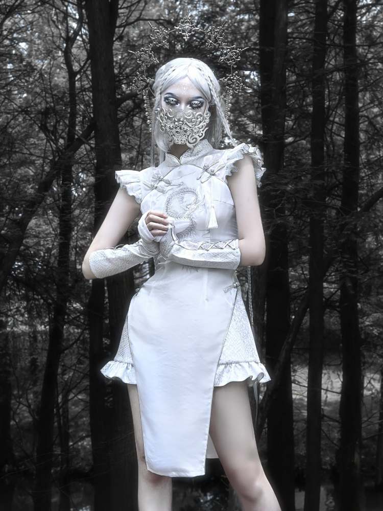 White Dragon Qipao Dress sneakershuborg