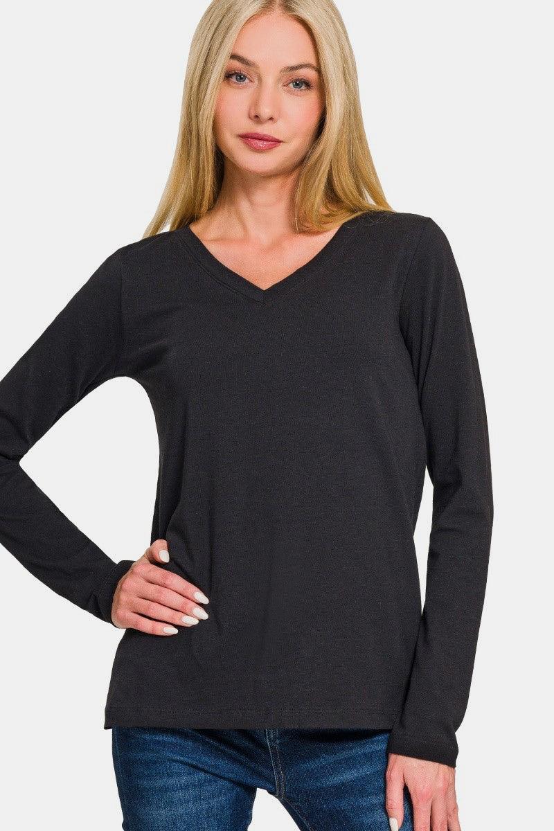 Zenana Full Size V-Neck Long Sleeve T-Shirt Trendsi