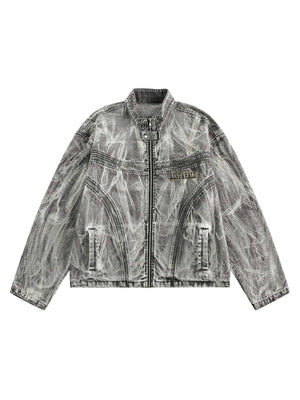 Sneakerhub Hip-hop Distressed Washed Printed Denim Jacket - sneakershuborg