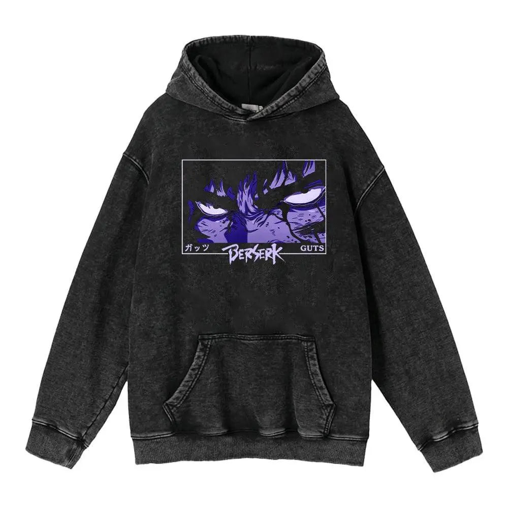 Heavyweight Washed Worn Berserk Fury Anime Street Retro Cotton Hoodie - sneakershuborg