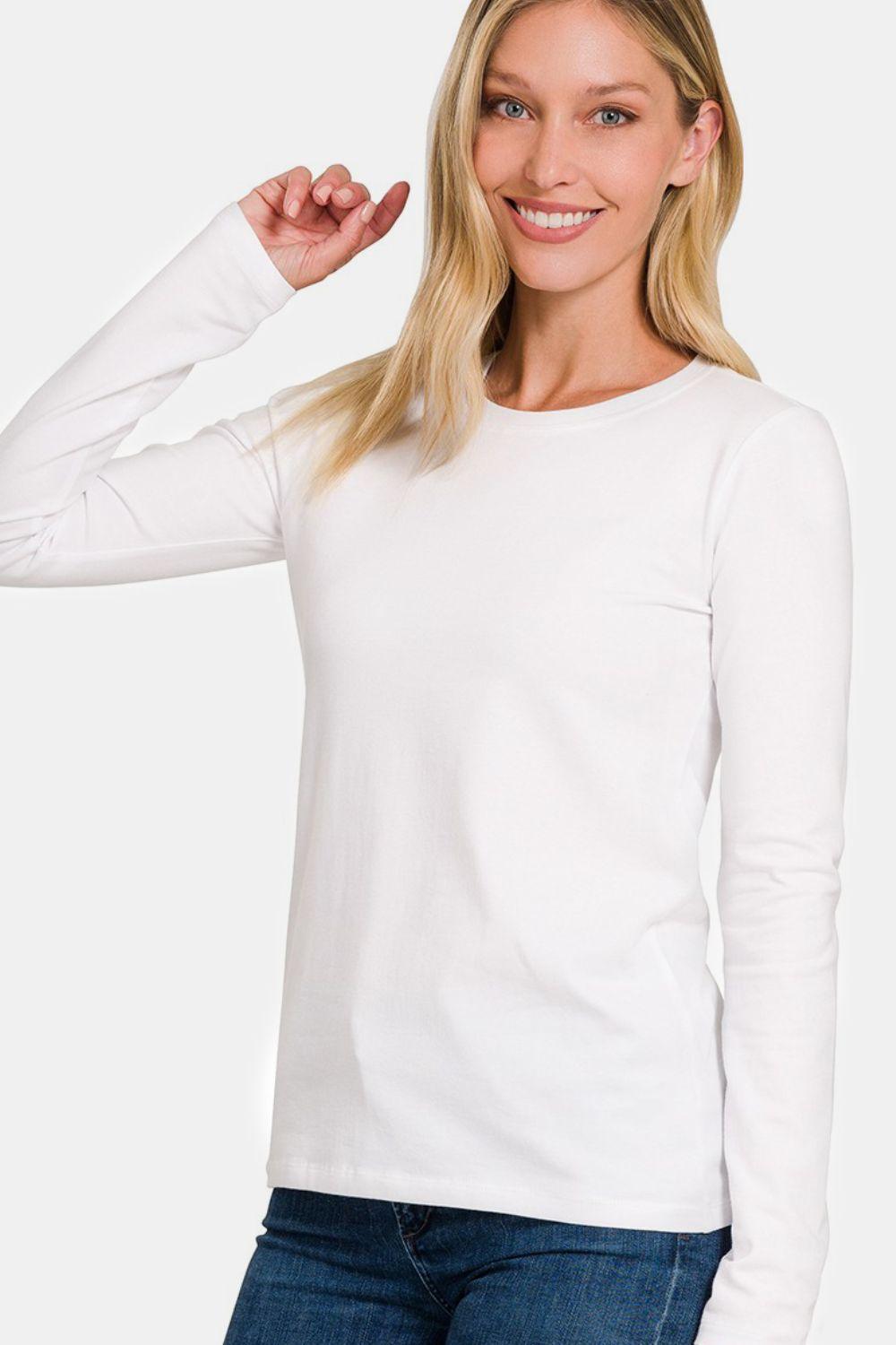 Zenana Full Size Solid Color Round Neck Long Sleeve T-Shirt Trendsi