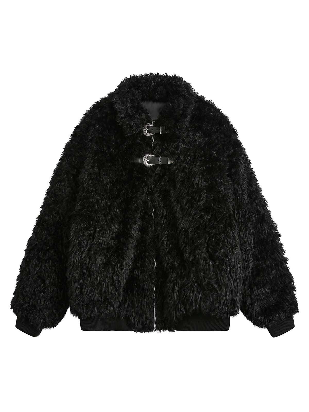 Sneakerhub Metal leather button Faux Fur Jacket - sneakershuborg