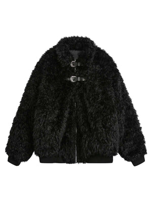 Sneakerhub Metal leather button Faux Fur Jacket - sneakershuborg