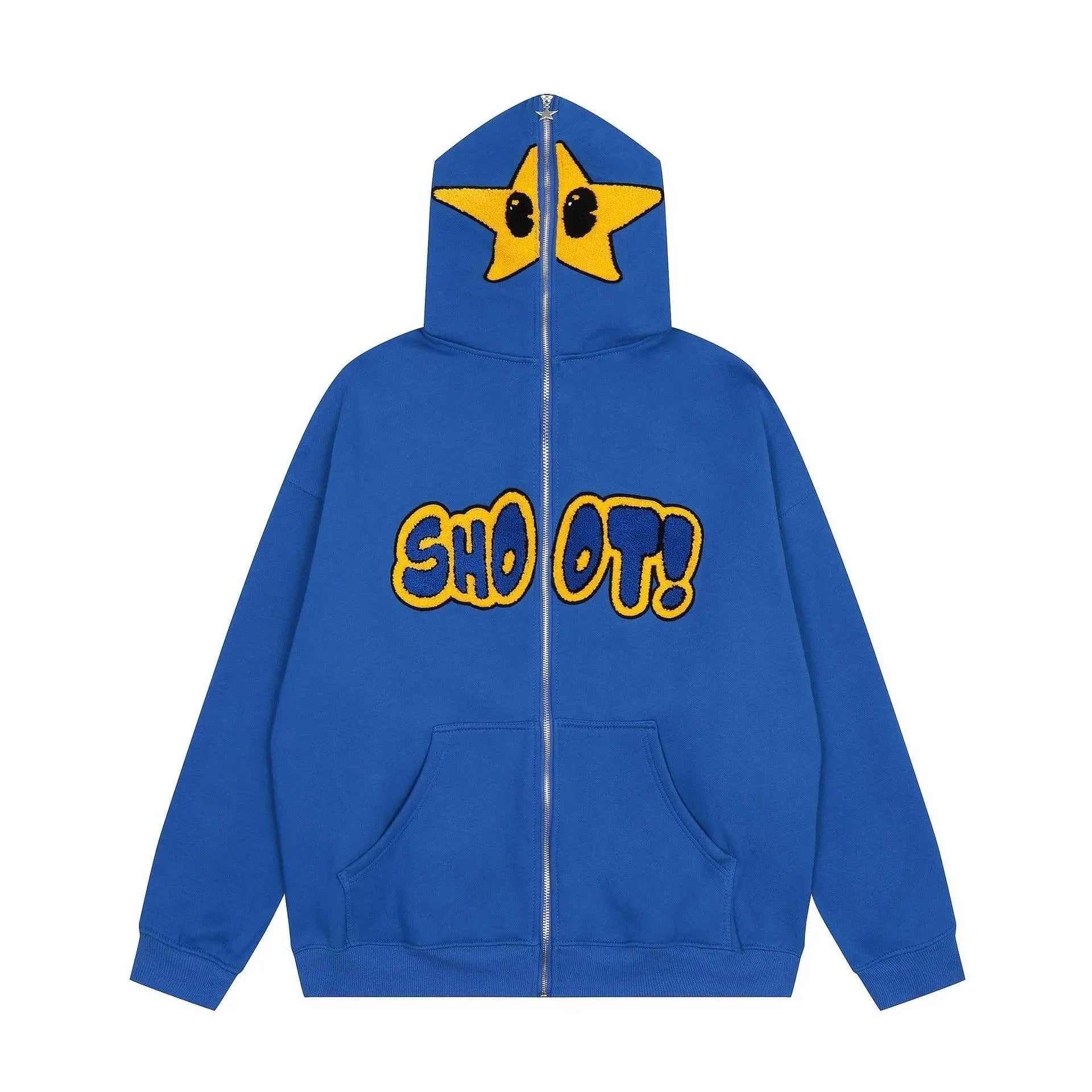 American High Street Cartoon Star Letter Embroidery Plush Hoodie - sneakershuborg