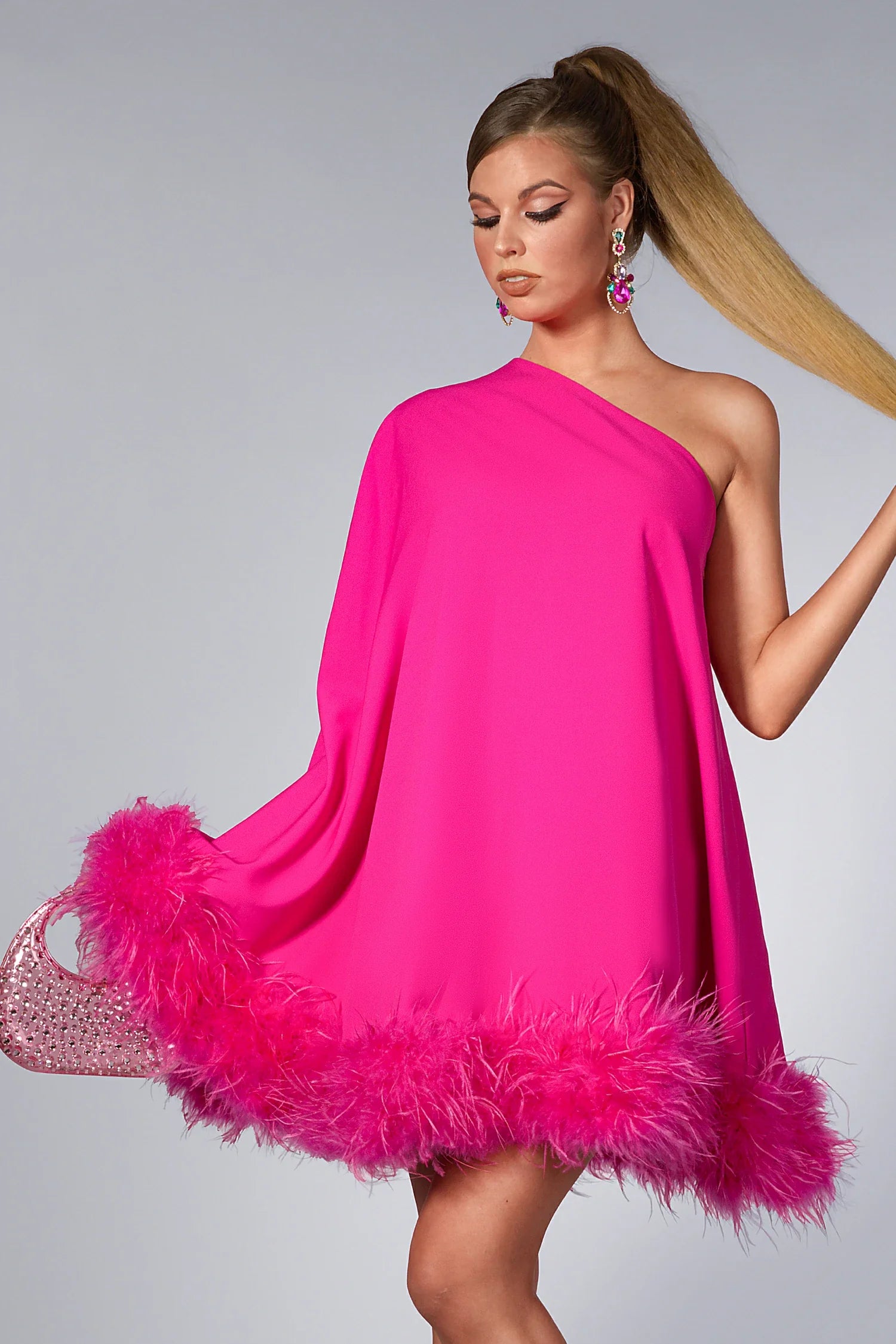 Anh One Shoulder Feather Dress sneakershuborg